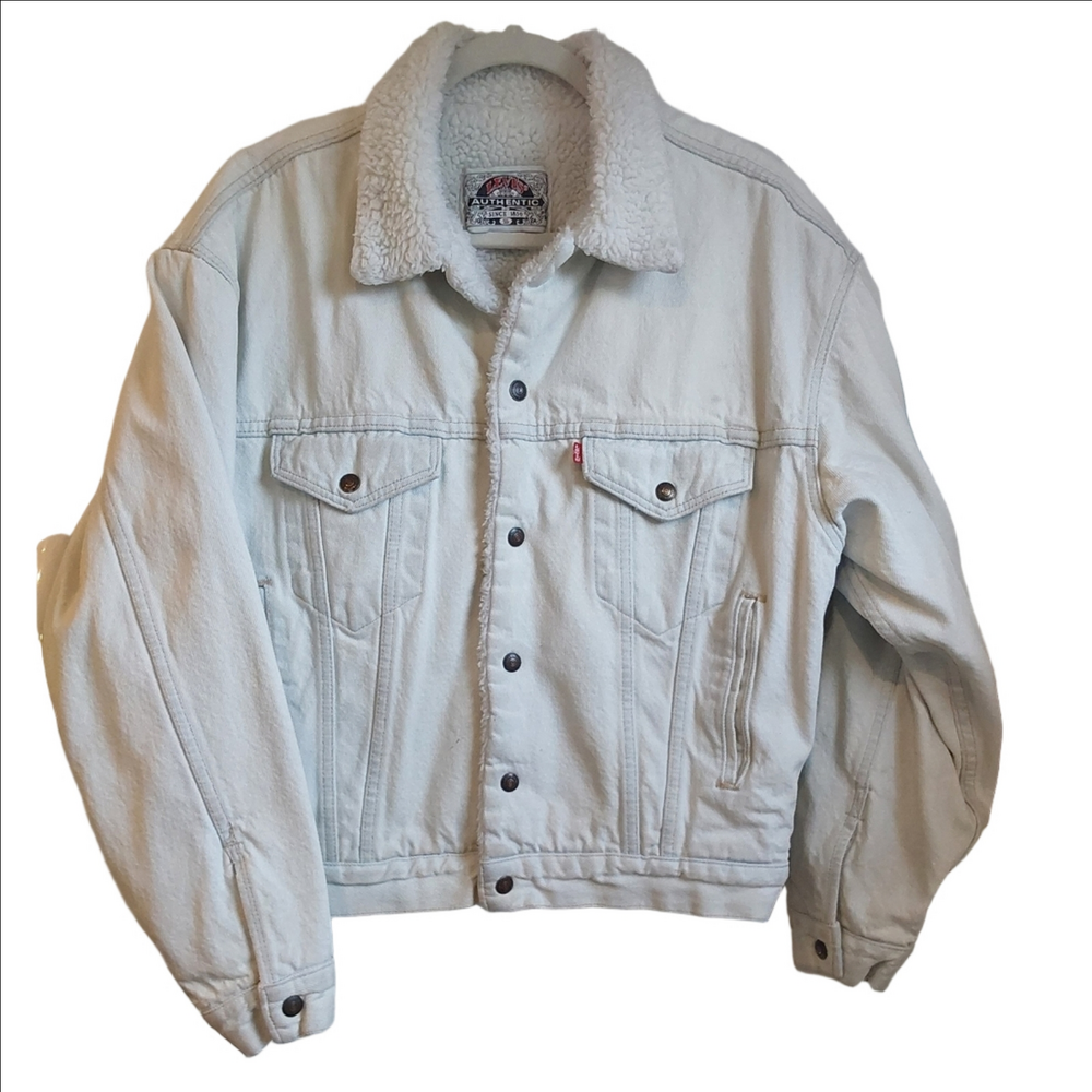 Vintage 90s Levi’s Sherpa Denim Trucker Jacket Light Wash Size S USA